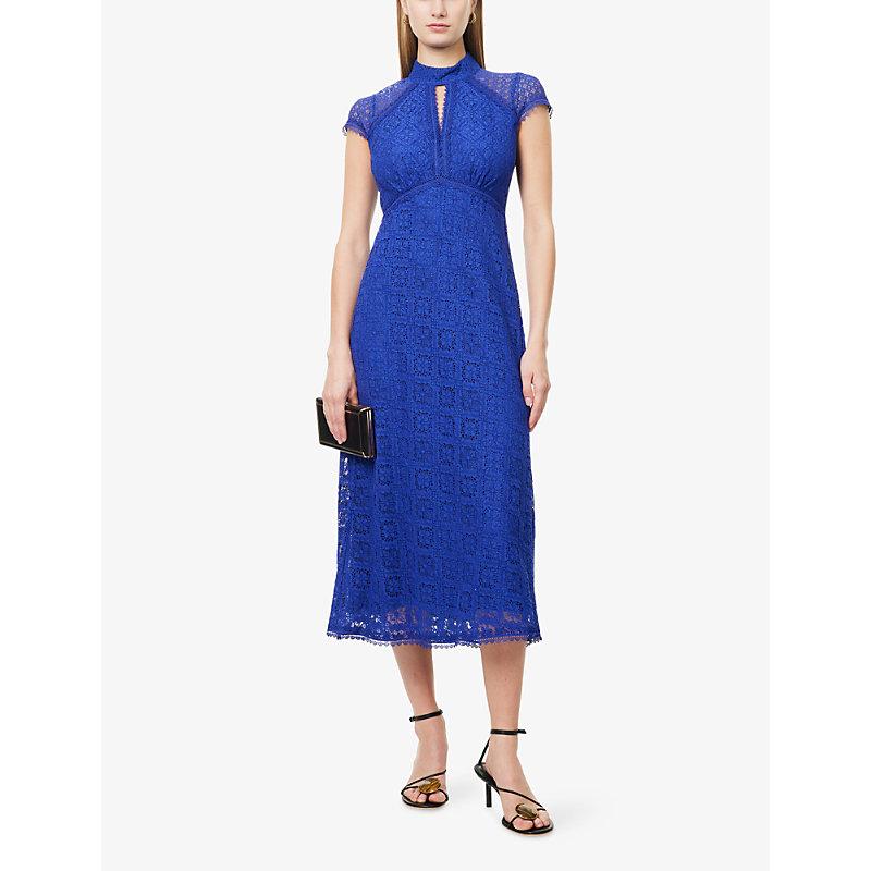 ME+EM Cap-Sleeved High-Neck Lace Midi Dress in Blue | Lyst