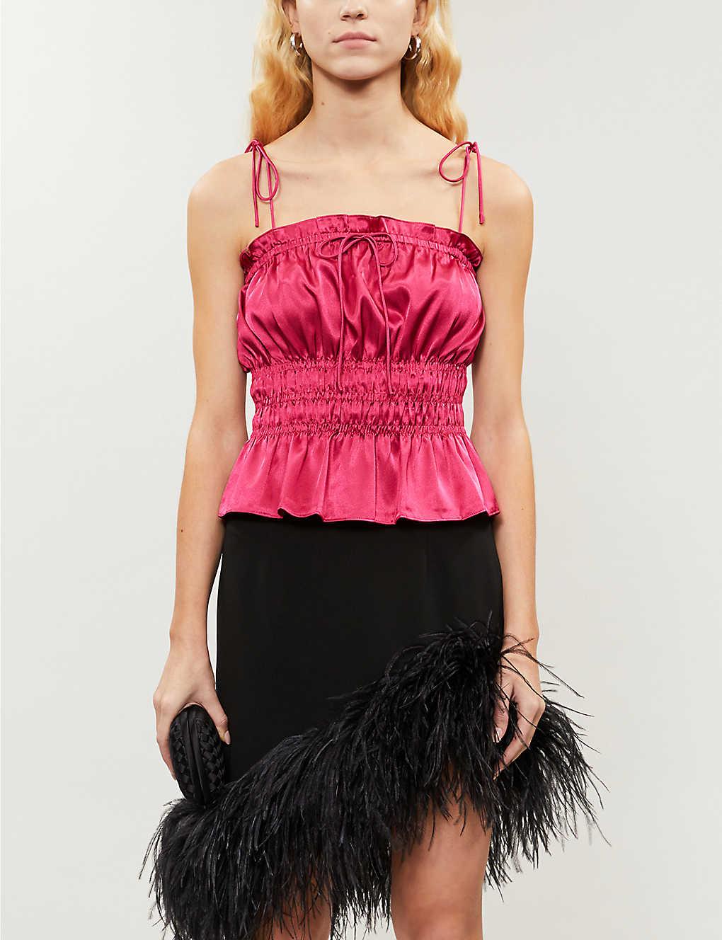 TOPSHOP Ruched Satin Cami in Pink - Lyst