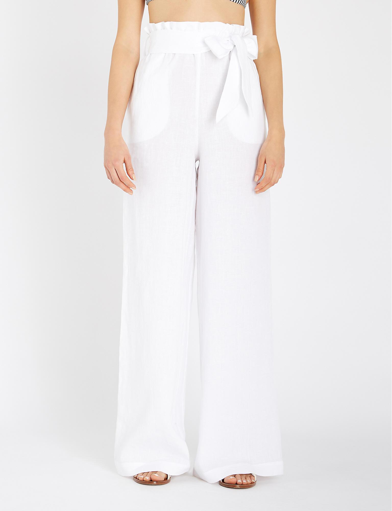 Asceno Wide-leg High-rise Linen Trousers in Bright White (White) - Lyst