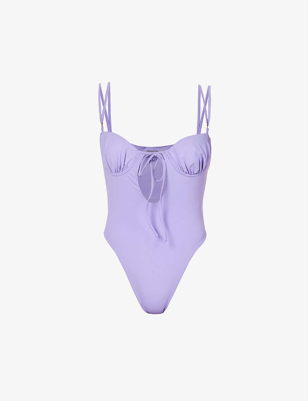 House Of Cb Cannes Cut-out Stretch-woven Swimsuit in Purple | Lyst