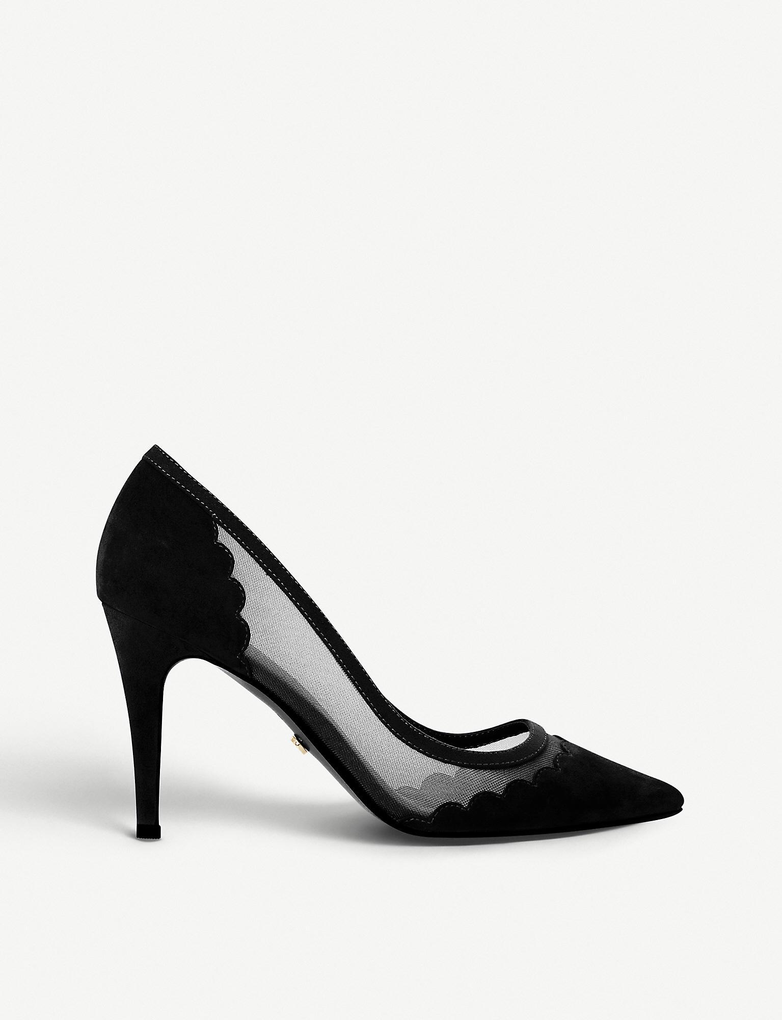 dune black suede court shoes