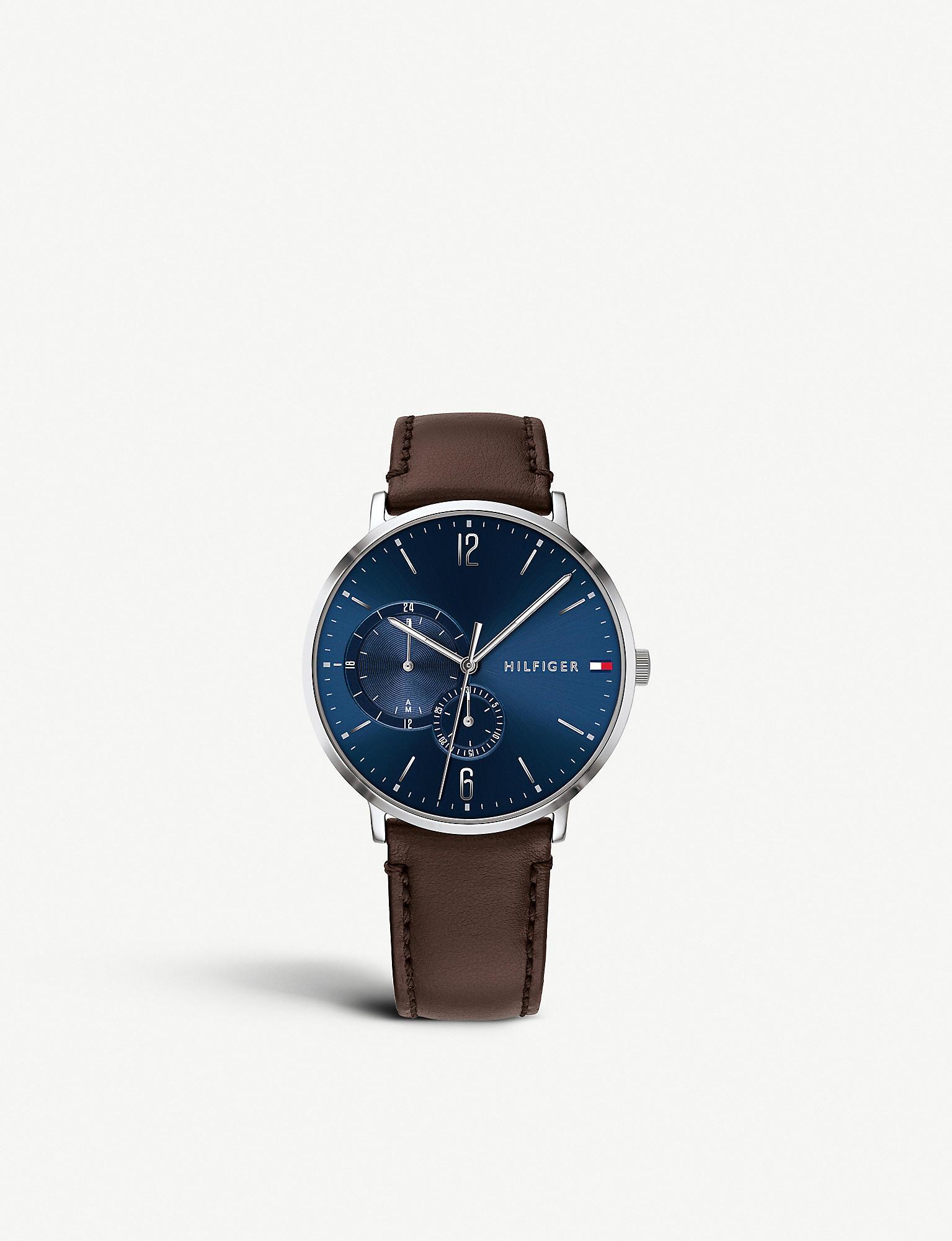 tommy hilfiger brooklyn leather watch 40mm