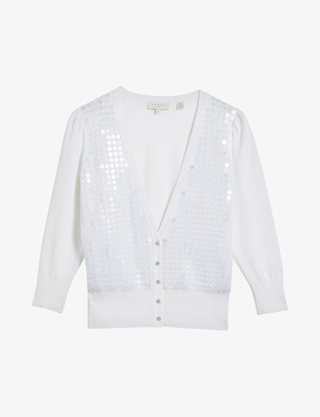 Ted Baker Baliner Sequin-embellished Stretch-knit Cardigan in White | Lyst  UK
