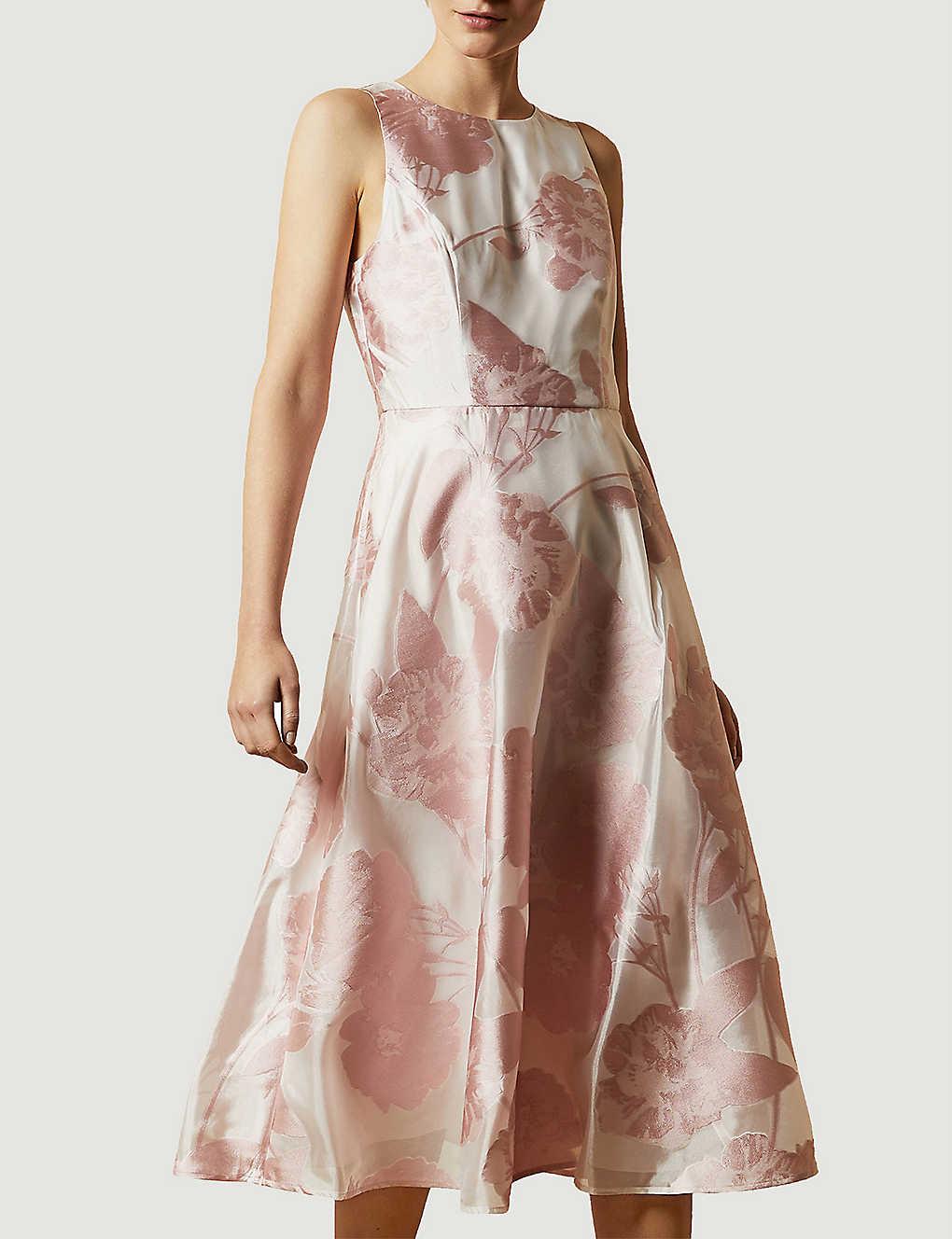 Ted Baker Synthetic Sleeveless Floral Midi Dress in Dusky-Pink (Pink) | Lyst