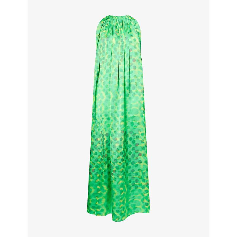 Dima Ayad Halterneck Polka-Dot Woven Maxi Dress in Green | Lyst
