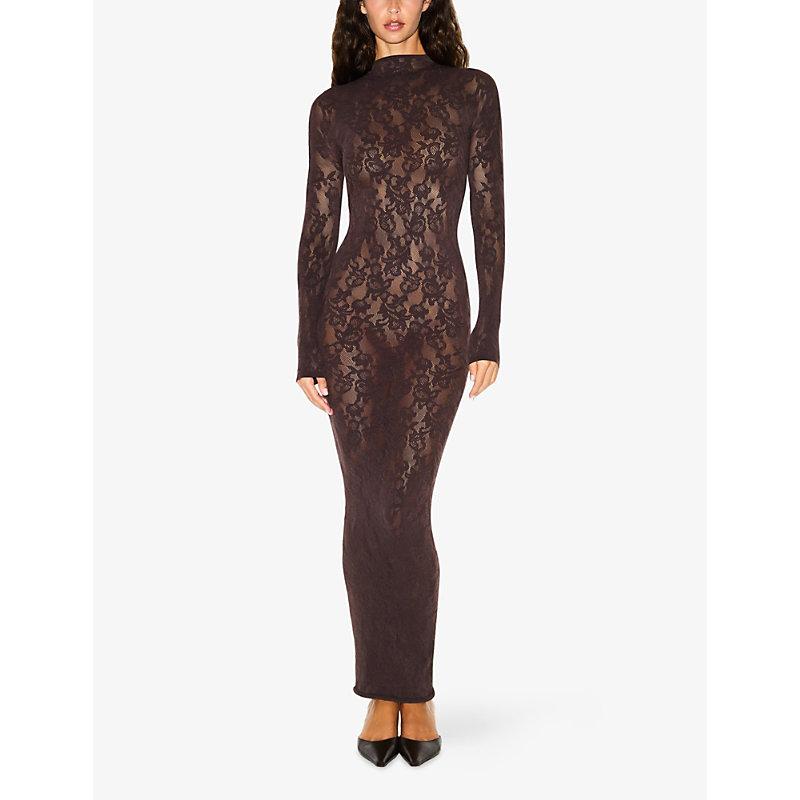 skims lace dress brown Knit Mock Neck Midi in CLEARANCE_FLOW