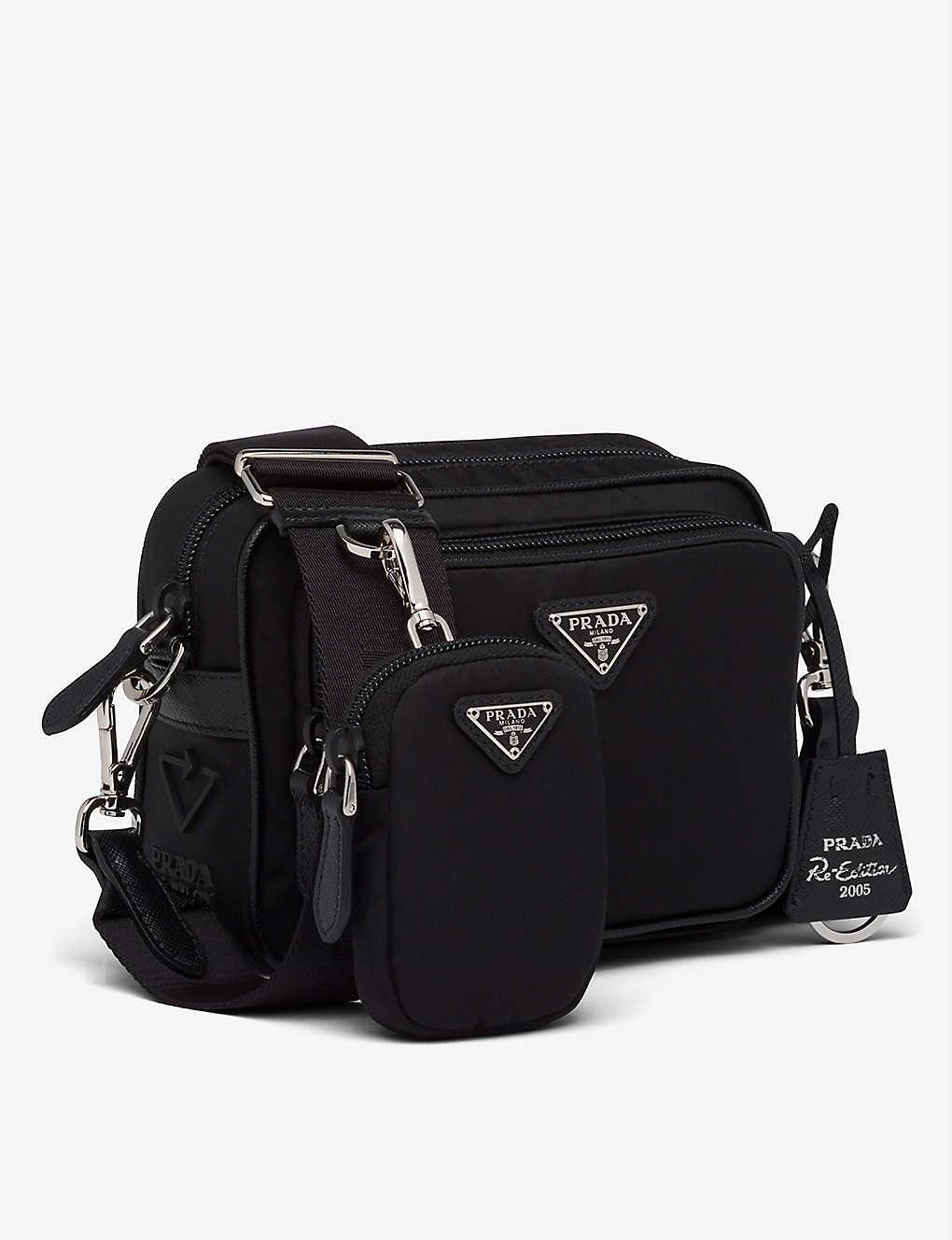 Prada Ladies Black Leather And Re-nylon Cross-body Bag | Lyst