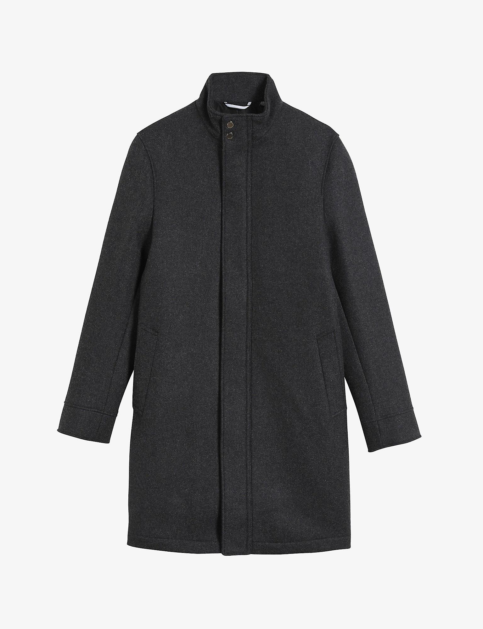 Ted Baker Icomb Funnel-neck Recycled-wool Blend Coat in Grey (Black ...