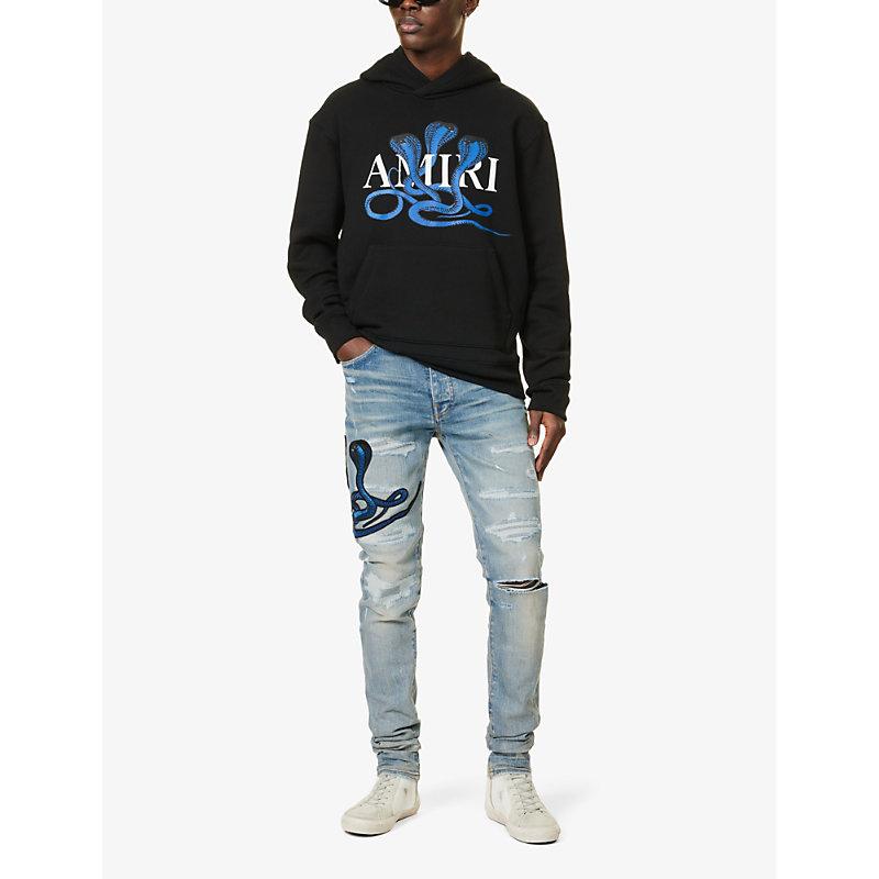 Amiri Clay Snake-Patch Slim-Fit Tapered Stretch-Denim Jeans in