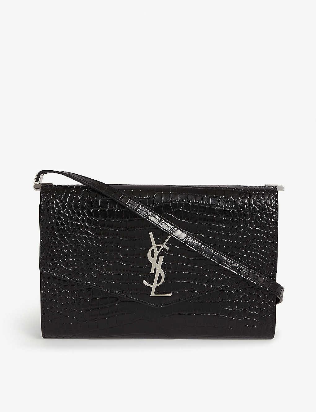 uptown croc embossed leather clutch