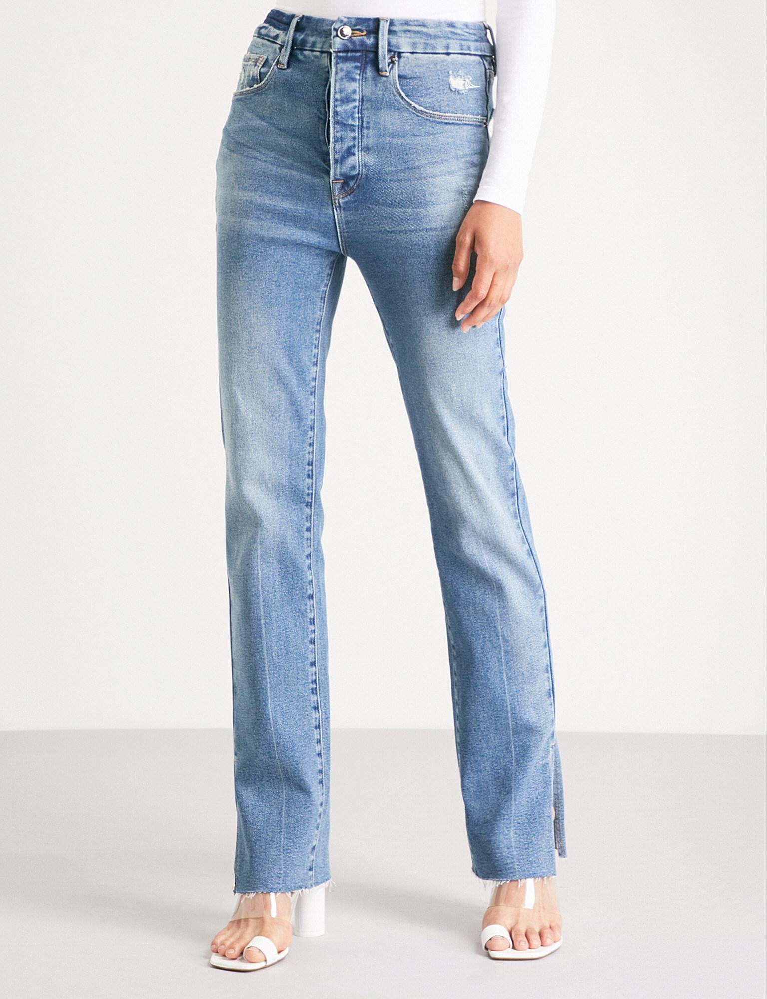 GOOD AMERICAN Denim Good Boy Raw-hem Straight High-rise Jeans in Blue | Lyst