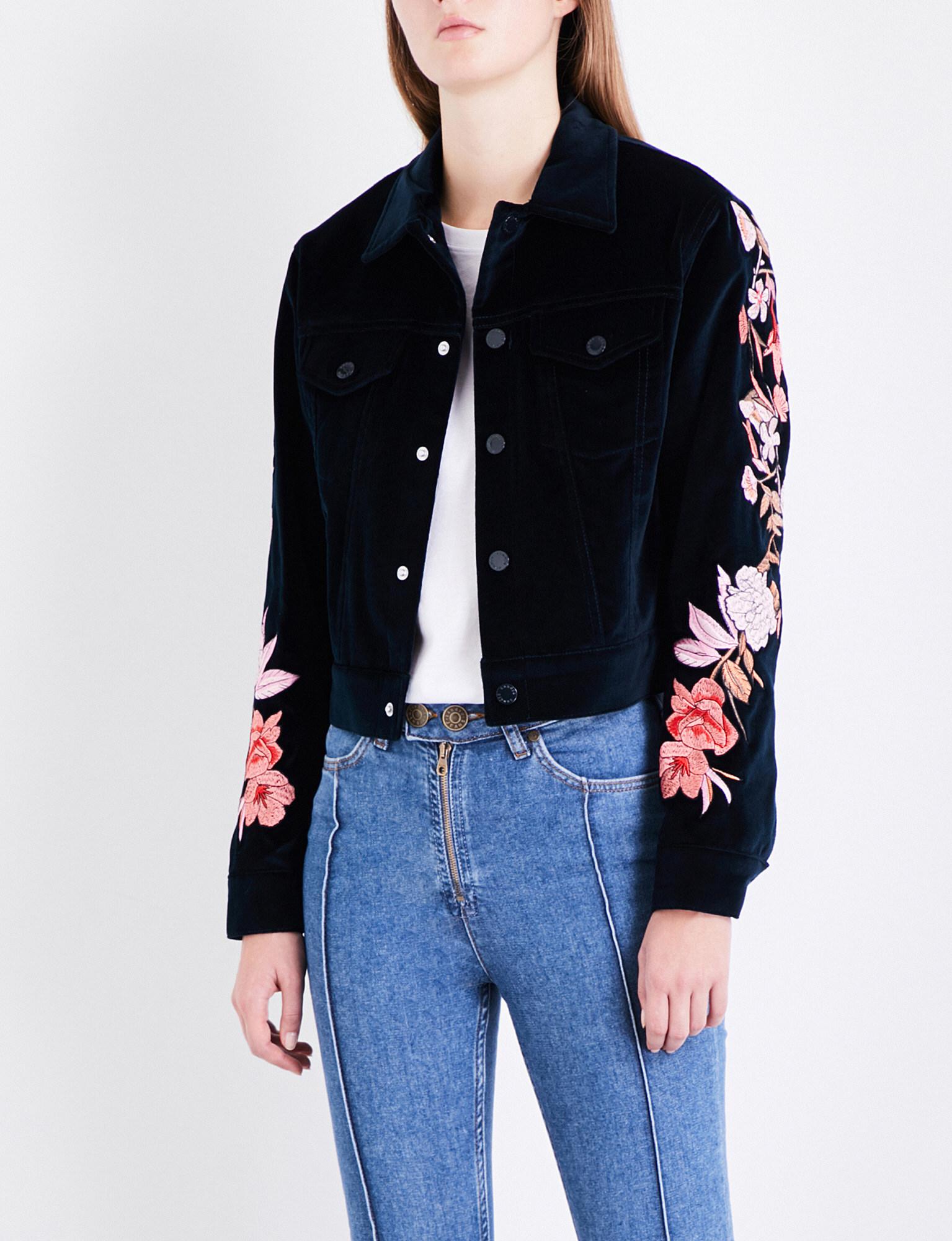 Sandro Floralembroidered Velvet Jacket in Navy Blue (Blue) Lyst