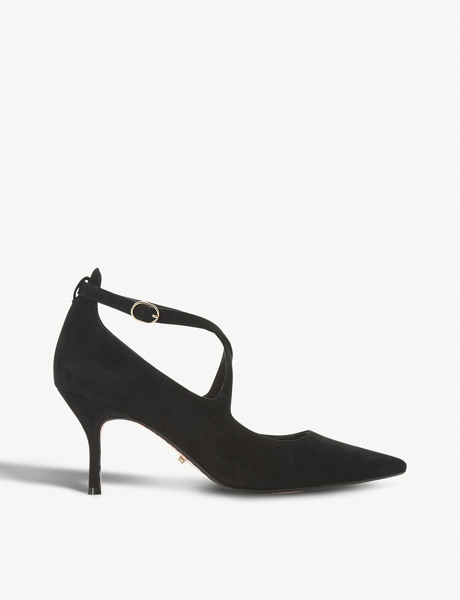 dune black suede court shoes