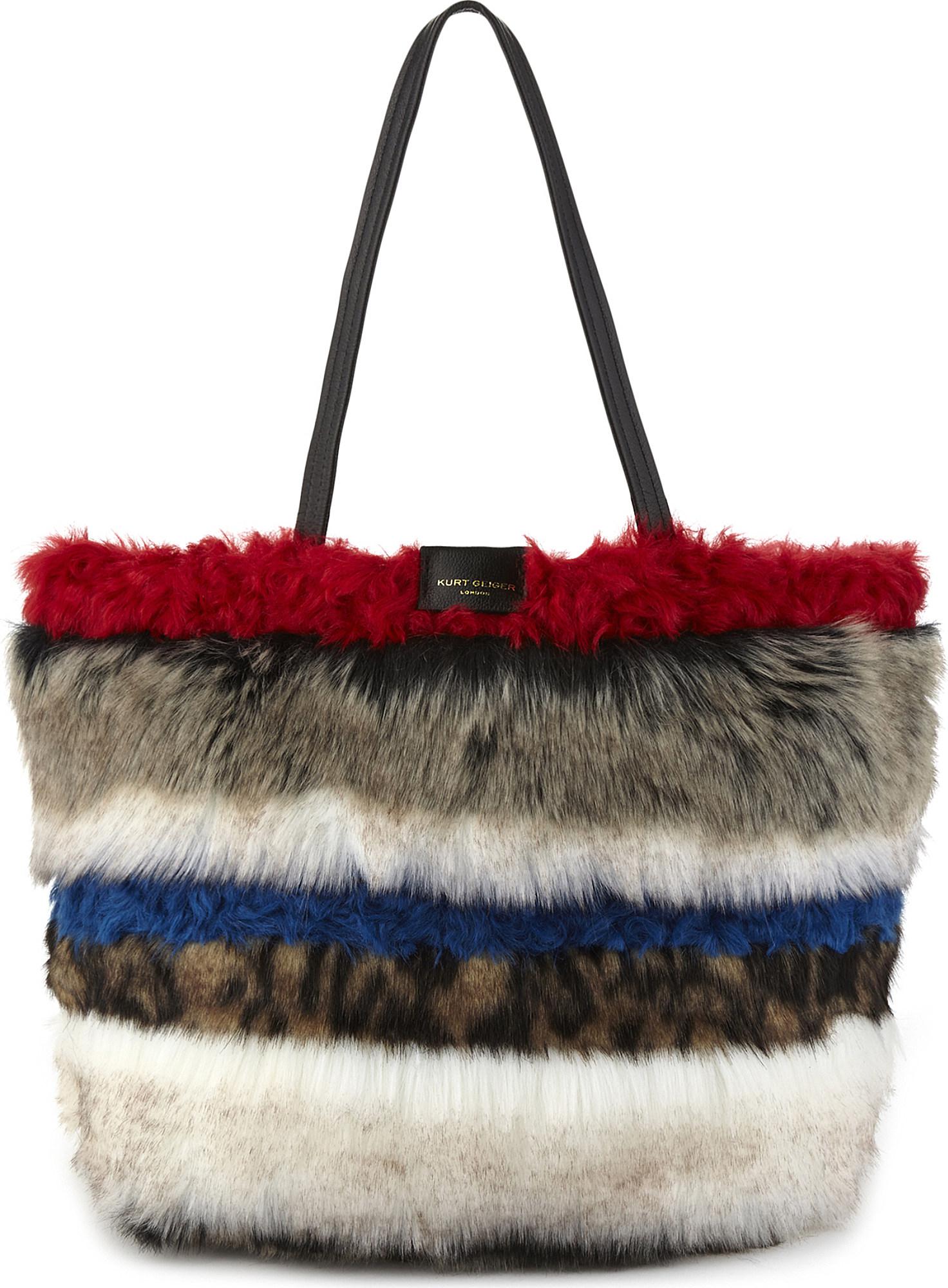 Kurt Geiger Poppy Fauxfur Tote in Grey/Blue/Beige (Red) Lyst