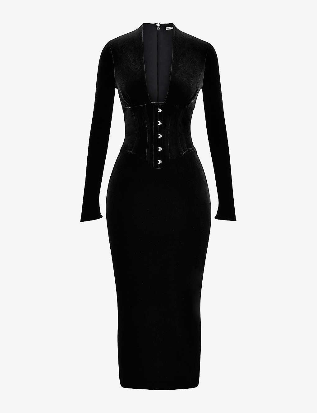 House Of Cb Arabella Corset Stretchvelvet Maxi Dress in Black Lyst