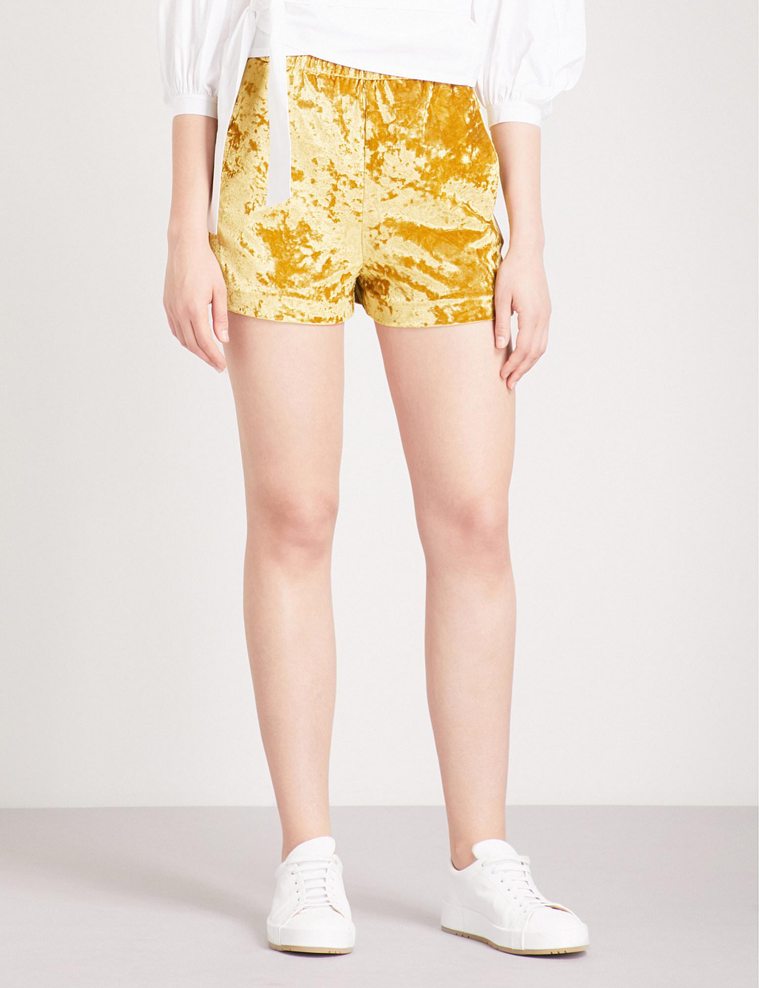 Yellow velvet shorts Clearance