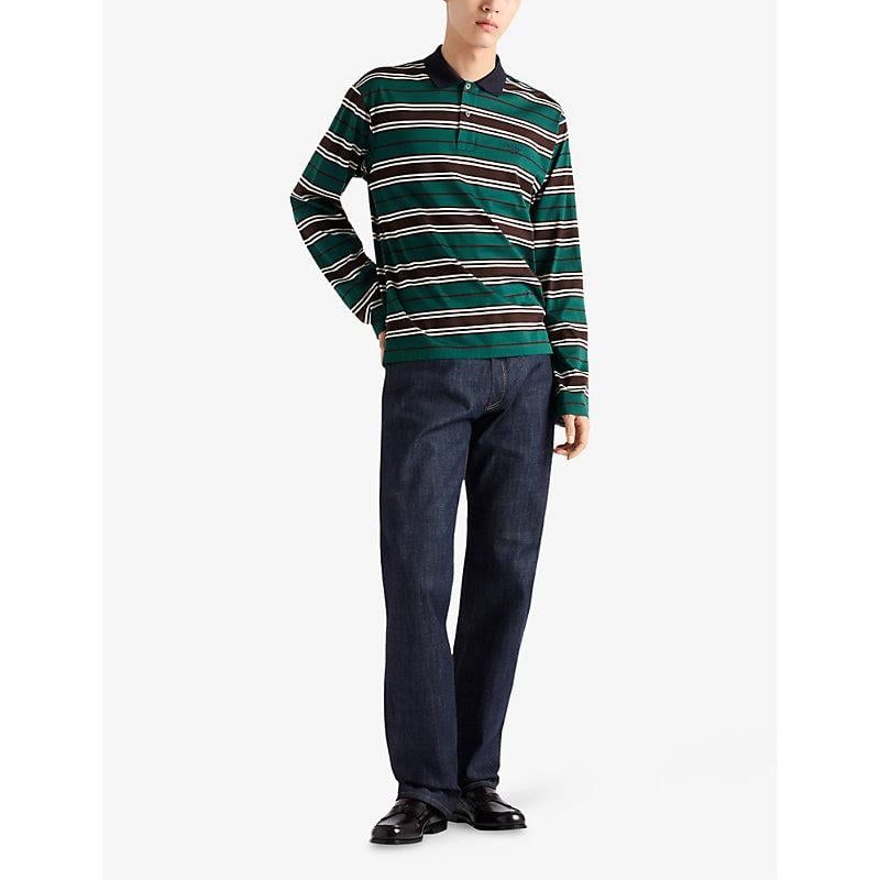 Cotton Jersey Green Striped Polo Long Sleeve Prada Striped Cotton