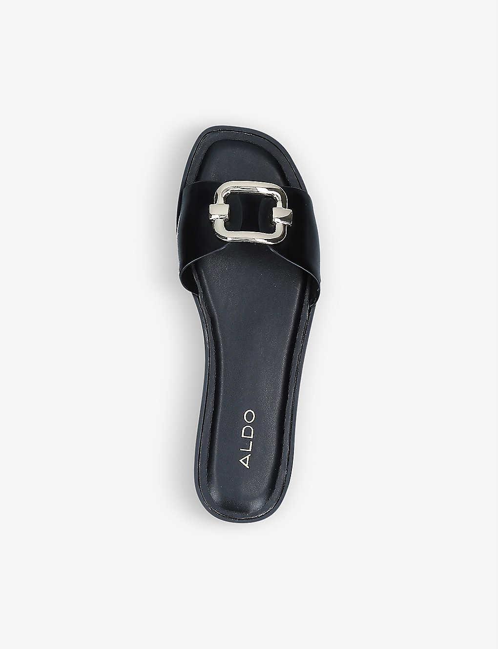 ALDO Womens Black Glaeswen Buckle-detail Slides 6 | Lyst