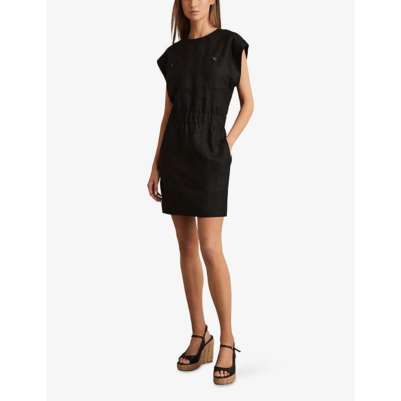 【海外限定】REISSドレス☆Karly Linen Short Sleeve Mini Dress Buy Reiss Black Karly Linen Short Sleeve Mini Dress from