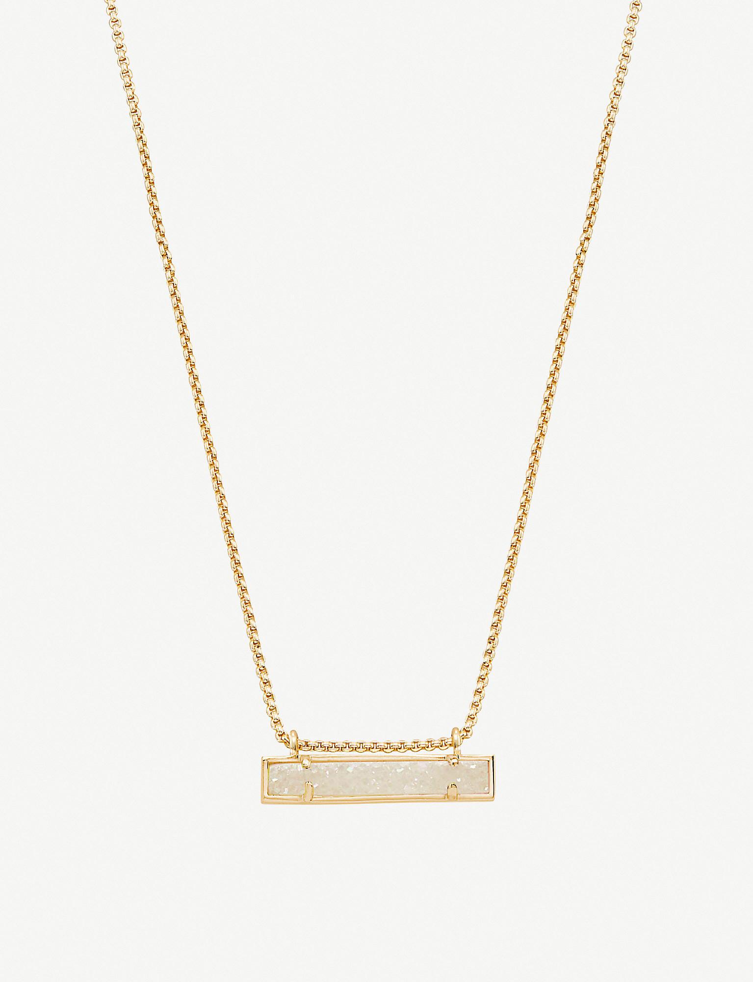 Kendra Scott Leanor 14ct Gold-plated And Iridescent Drusy Bar Pendant ...