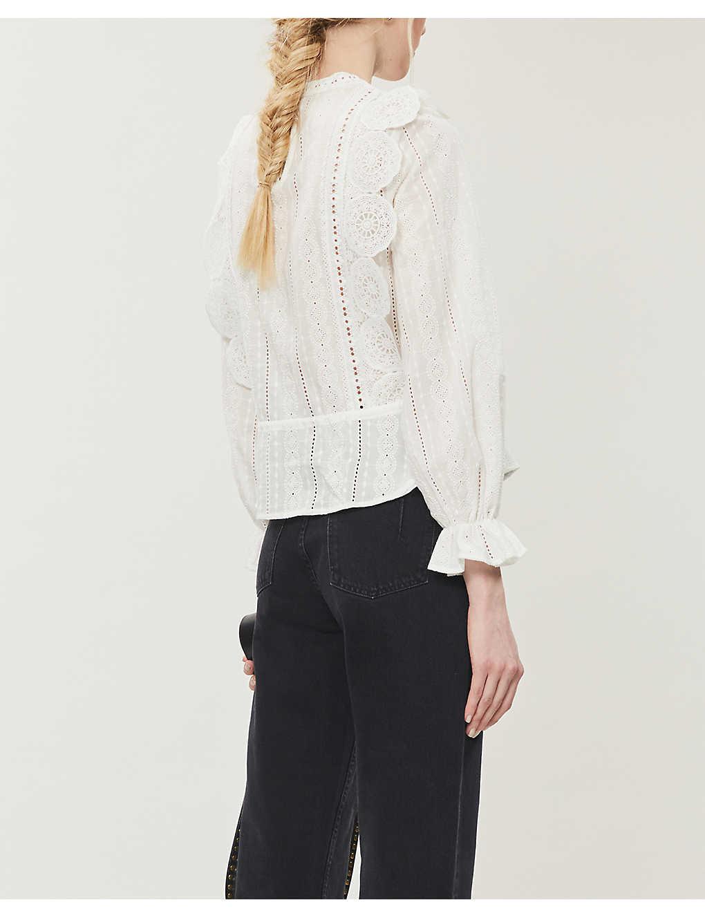 Maje Laviane Broderie-anglaise Cotton Blouse in White | Lyst