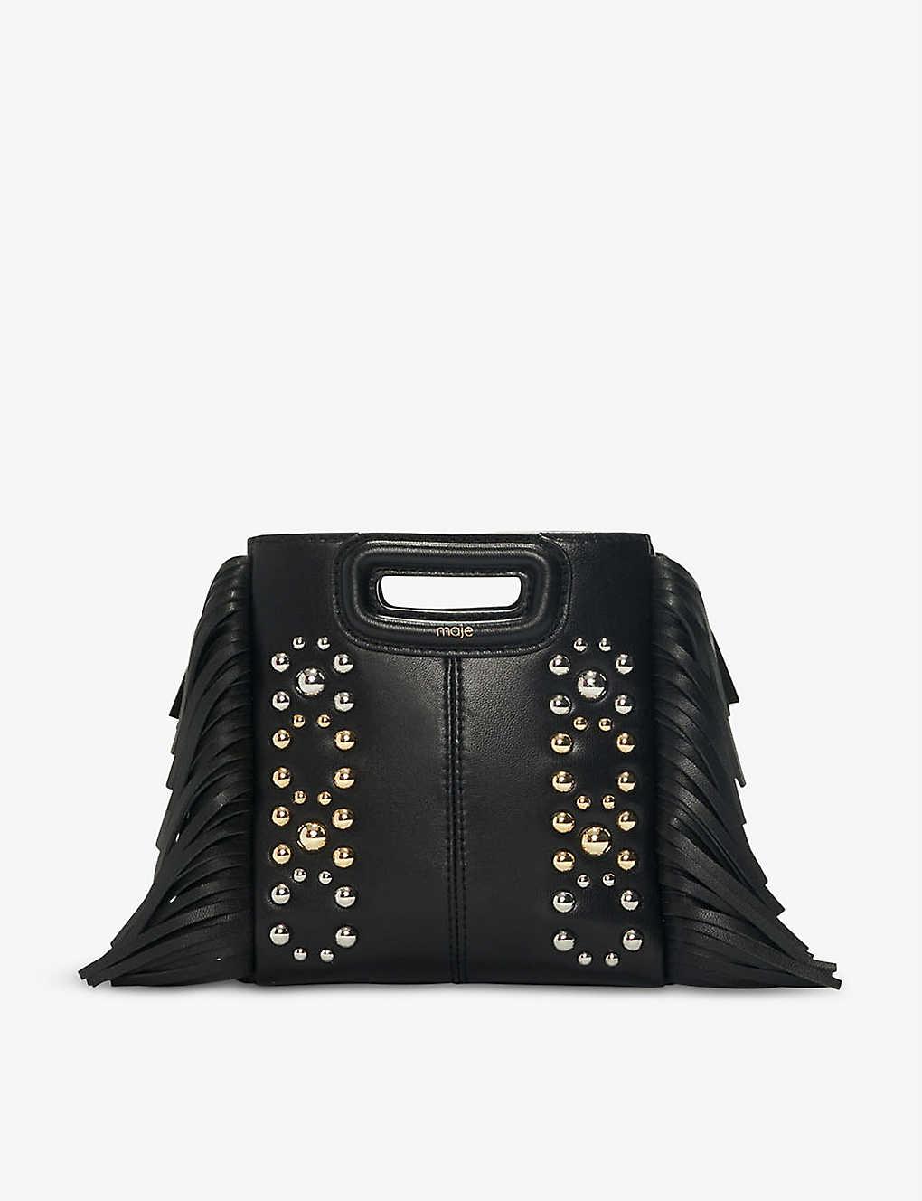 Maje M Mini Studded Leather Bag in Black