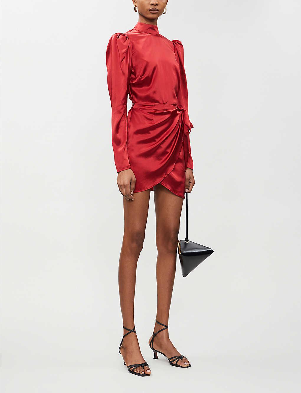 Reformation Josefine Puffed-sleeve Silk-satin Mini Dress in Crimson (Red) |  Lyst