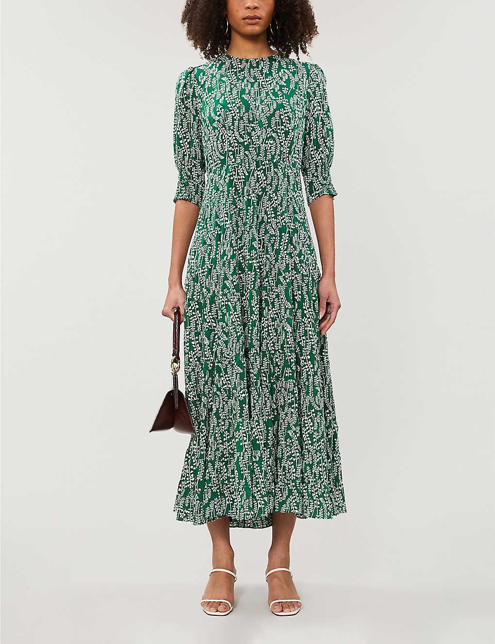 RIXO London Kirsten Printed Cotton & Silk Midi Dress in Green - Save 40 ...