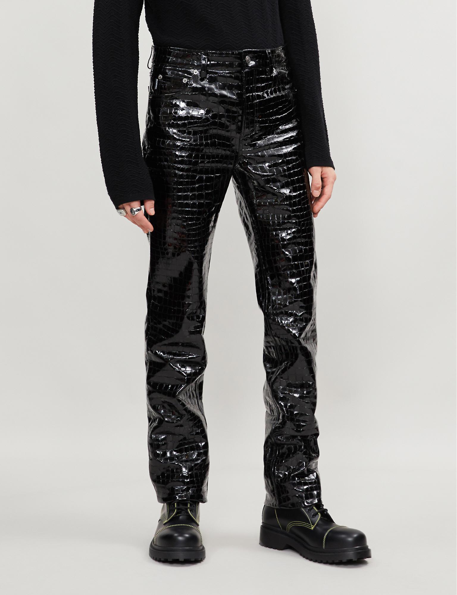 Balenciaga Snake-print Regular-fit Straight Leather Trousers in Black for  Men | Lyst