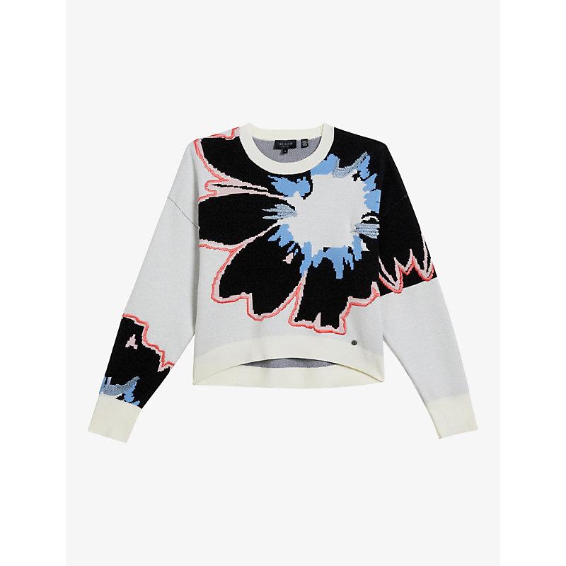 Ted Baker Avrella Jacquard Floral embroidery Woven Jumper in Black