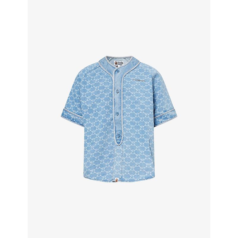 A Bathing Ape College Monogram Baseball Short-Sleeve Denim