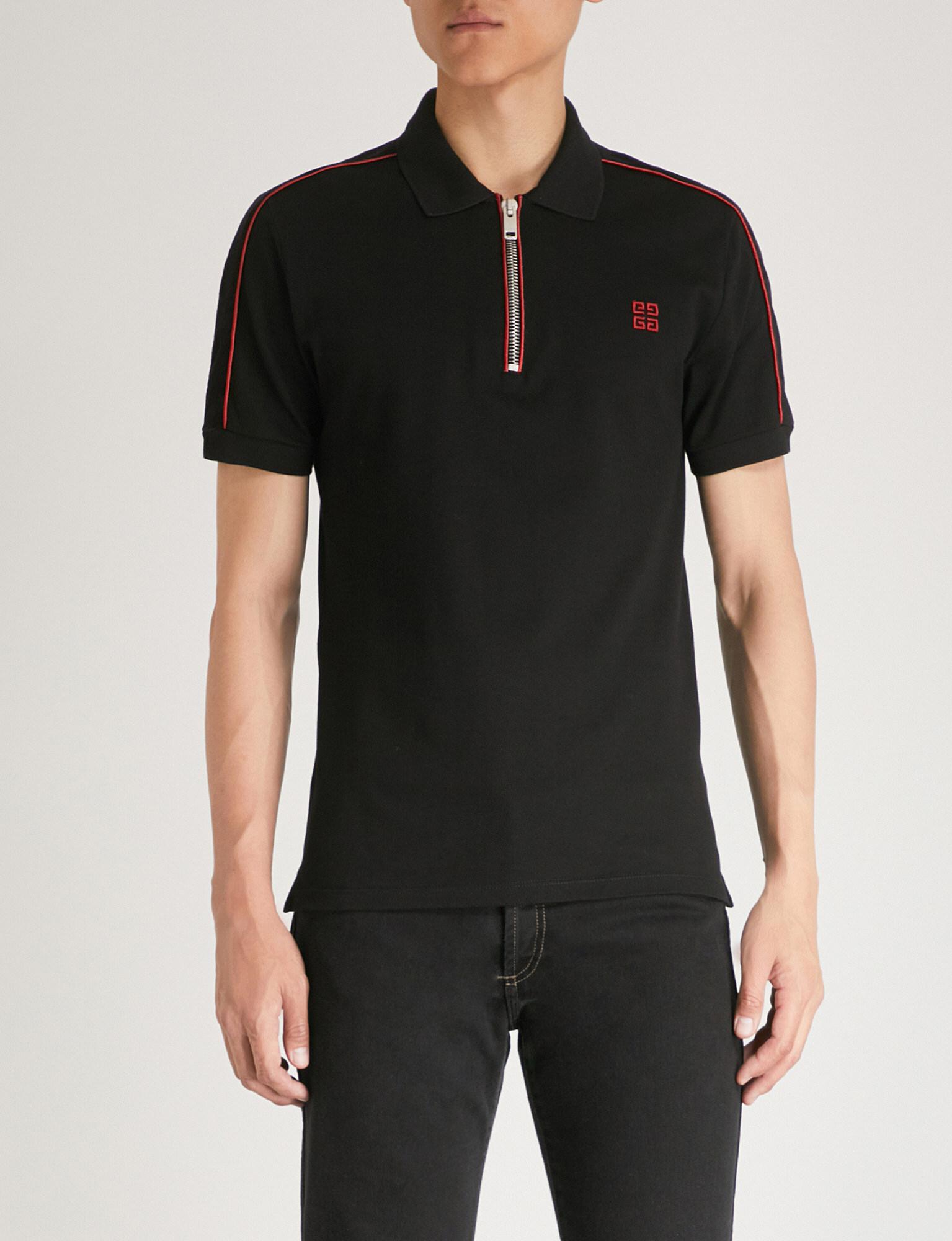 Givenchy Zip-up Cotton-piqué Polo Shirt in Black for Men | Lyst