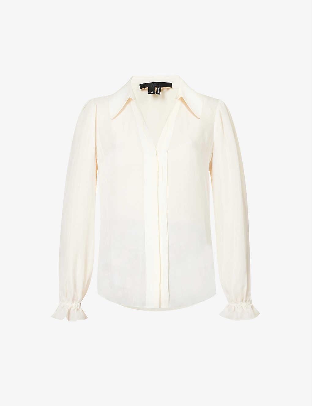 PAIGE Silvina Pleated Ruffle-trim Silk Blouse in White | Lyst