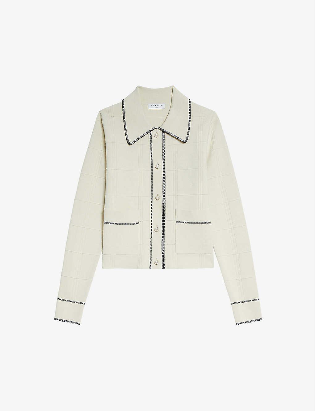 Sandro Lore Braided-trim Knitted Cardigan in Natural | Lyst