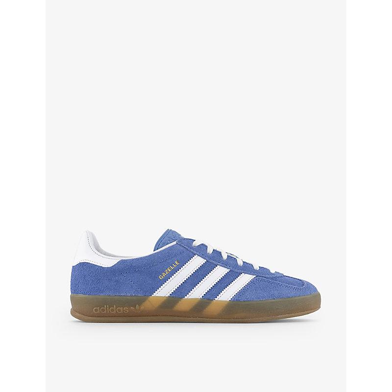 adidas Indoor Gazelle Brand-embroidered Leather Low-top Trainers in Blue |  Lyst