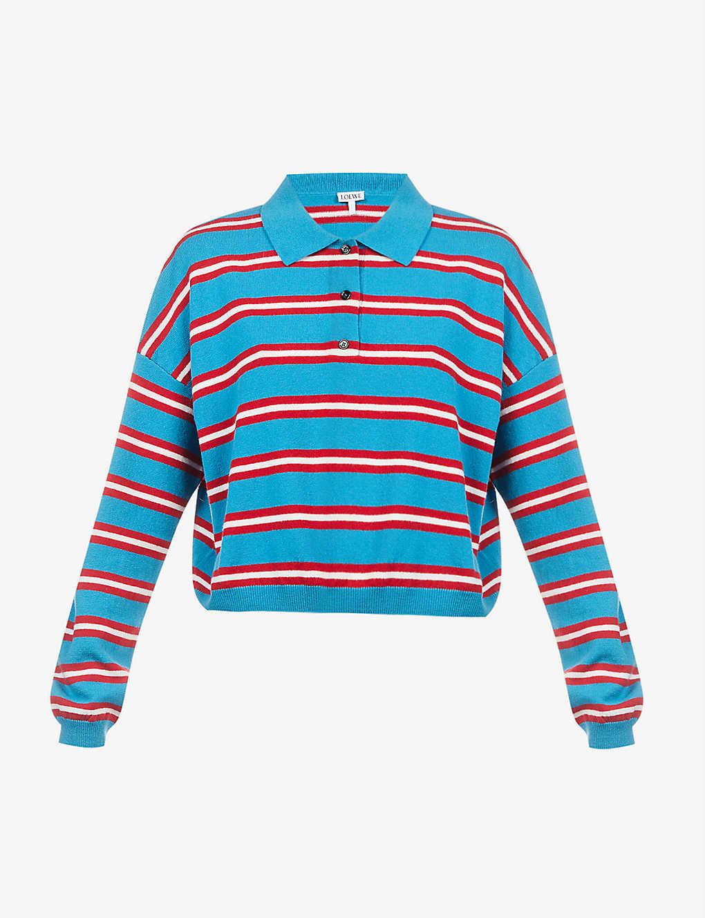 Loewe Striped Relaxed-fit Wool-knitted Polo Shirt in Blue | Lyst
