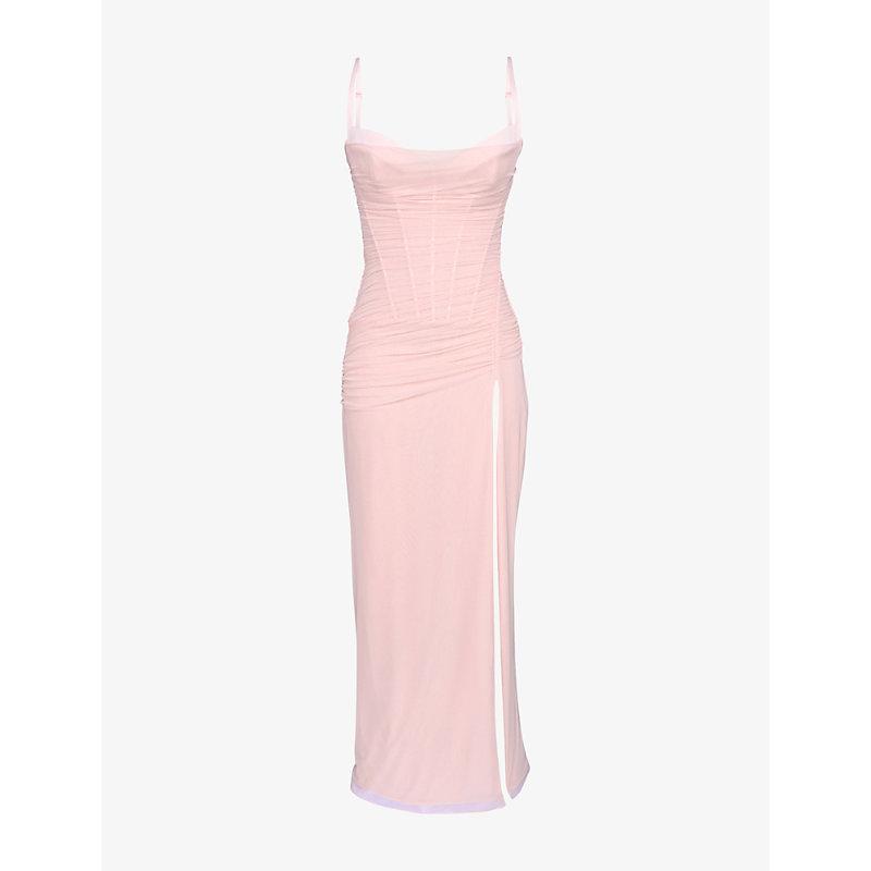 House Of Cb Lini Corset-Bodice Stretch-Mesh Maxi Dress in Pink | Lyst House Of Cb Lini Corset-Bodice Stretch-Mesh Maxi Dress in Pink | Lyst