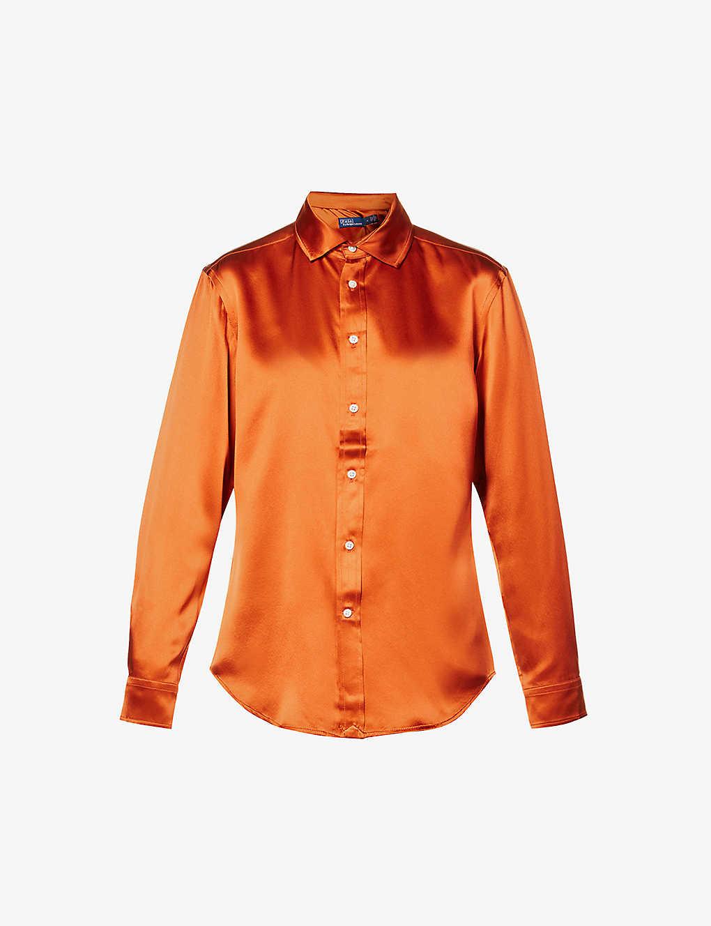 Polo Ralph Lauren Button-down Regular-fit Silk Shirt in Orange | Lyst