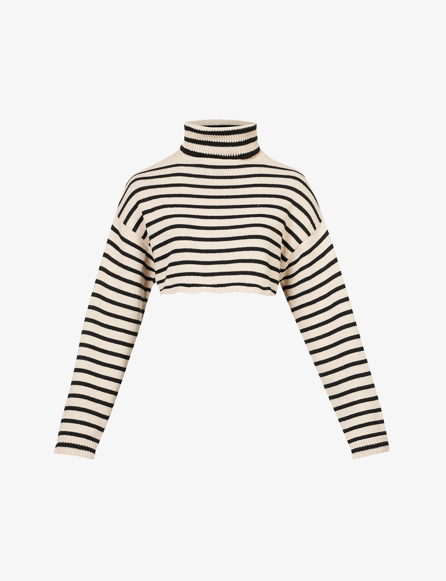 Frankie Shop Athina Striped Cropped Knitted Top in White | Lyst UK