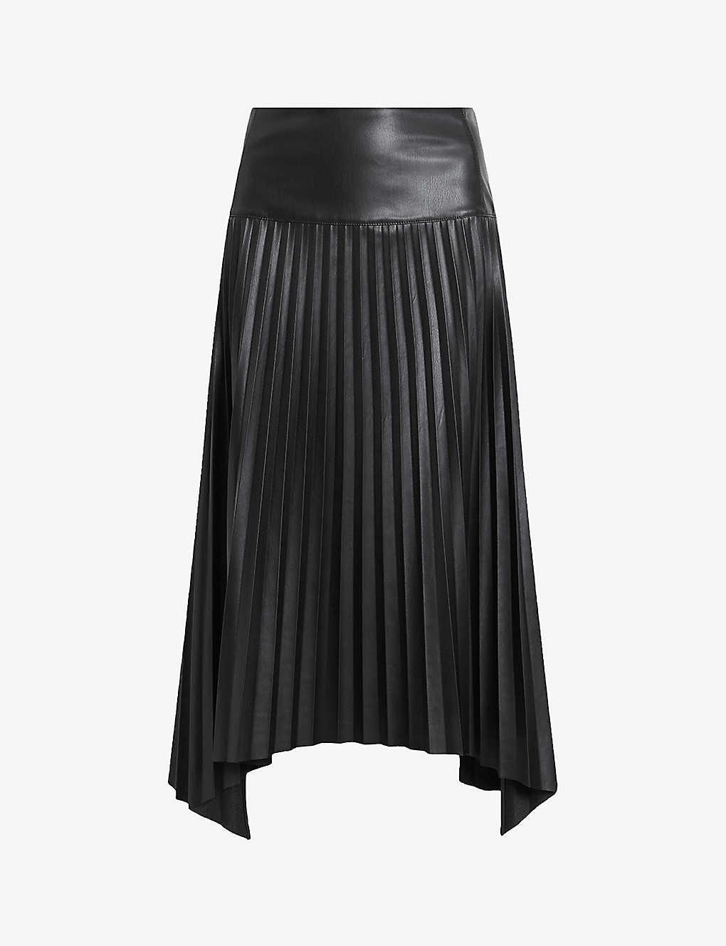AllSaints Sylvy Pleated Faux leather Midi Skirt in Black Lyst UK