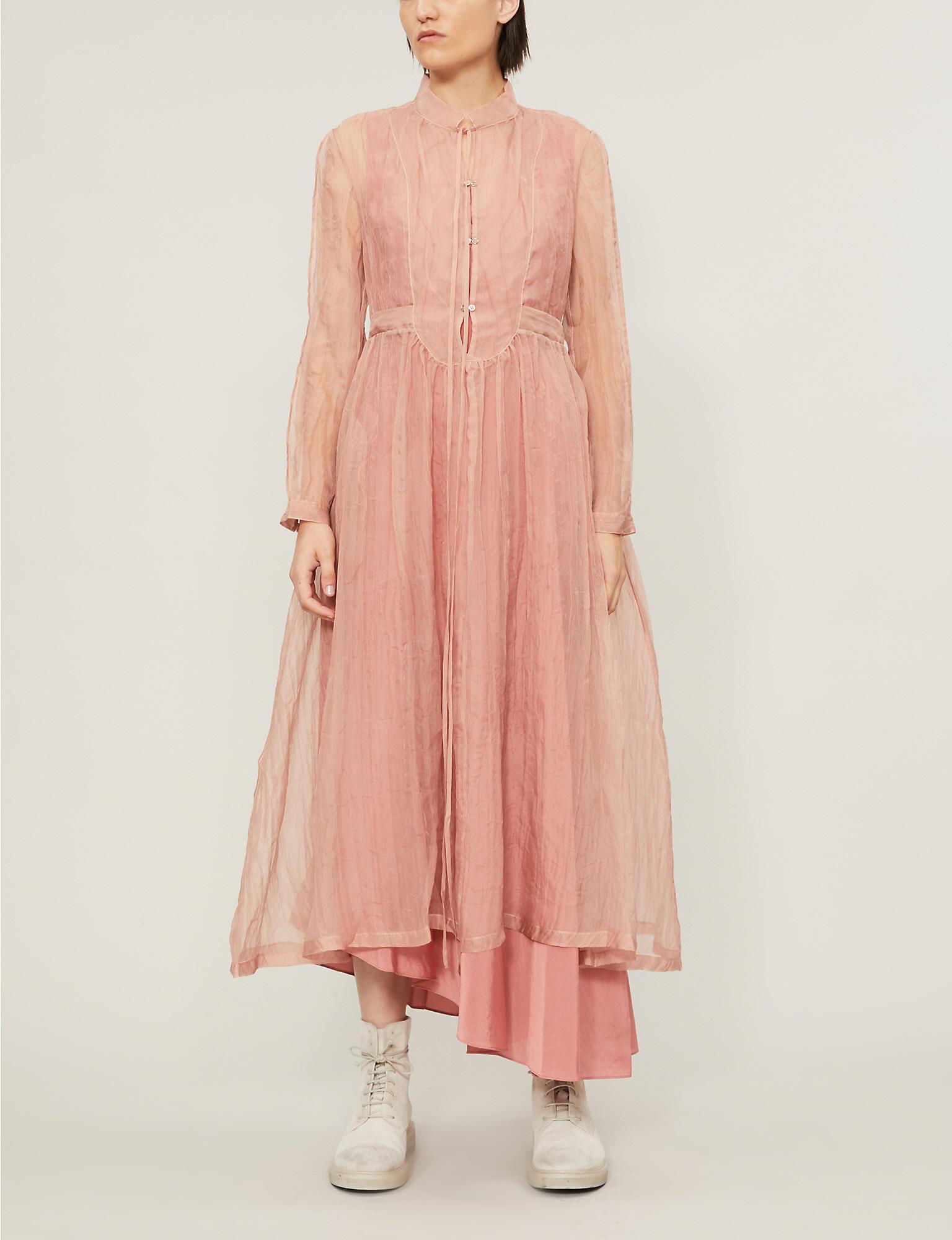 Renli Su Crinkled A-line Silk Midi Dress in Pink - Lyst