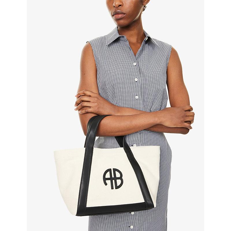 トートバッグ Anine Bing Cara Tote Bag - Cotton - Neutral ANINE BING Small Cara Tote - Natural Canvas With Black