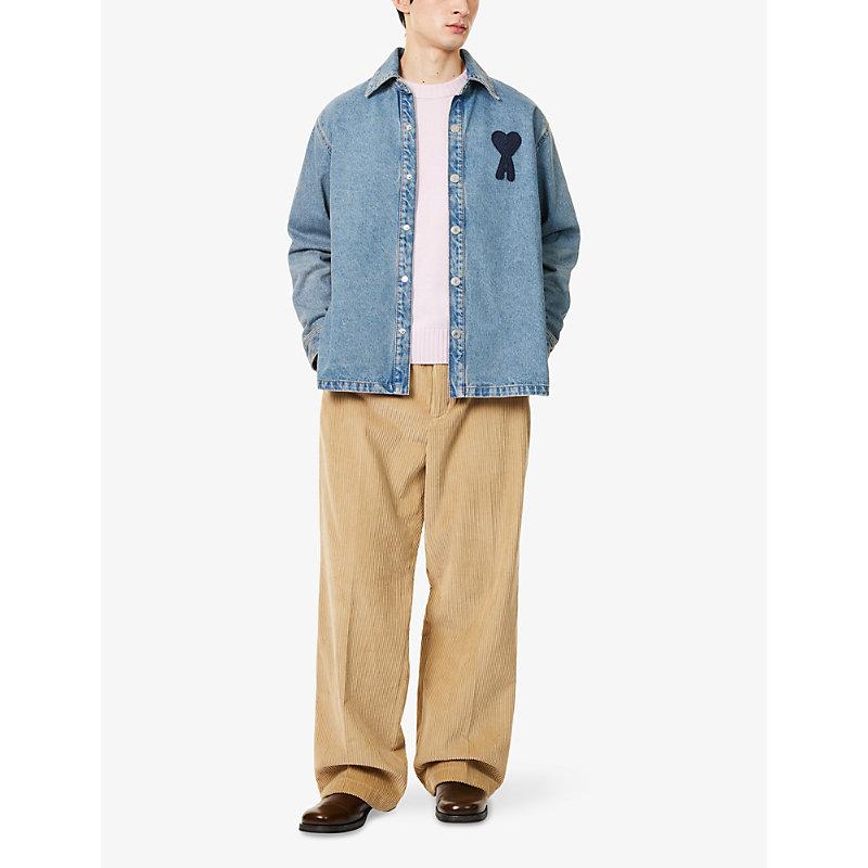 ✩ Ami ✩ Ami Paris Brand-Appliqué Relaxed-Fit Denim Shirt in Blue for