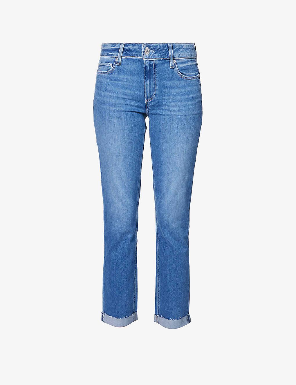PAIGE Brigitte Raw-hem Slim-leg Mid-rise Stretch-denim Jeans in Blue | Lyst