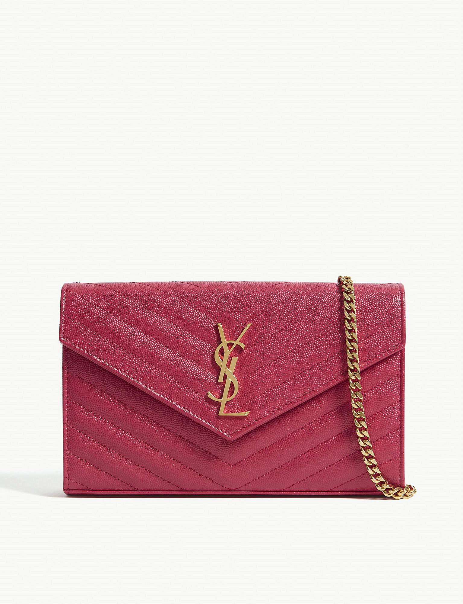 saint laurent wallet on chain pink