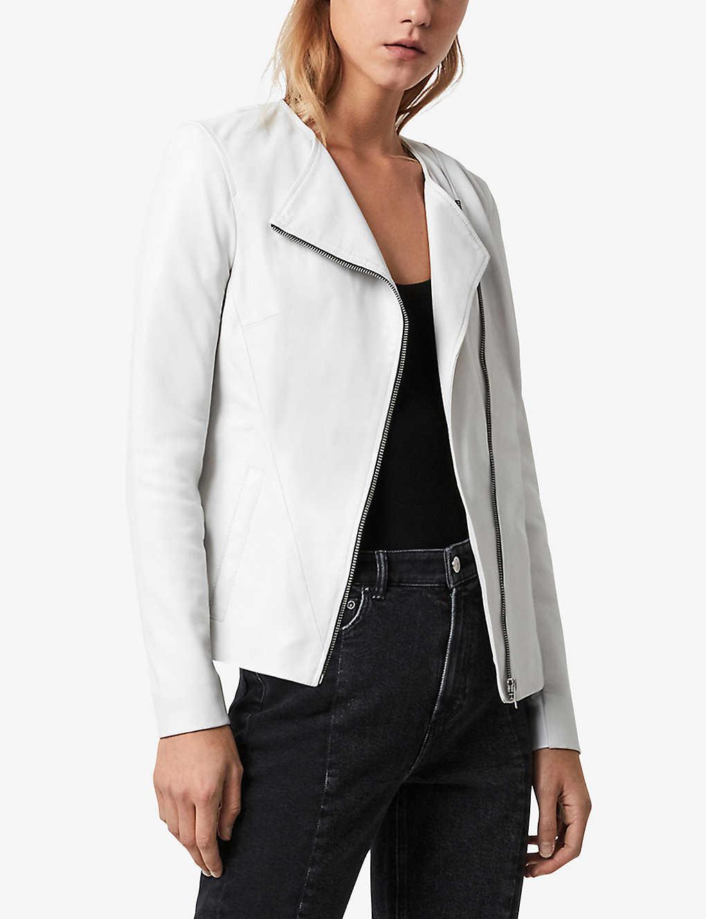 allsaints fawn leather biker jacket