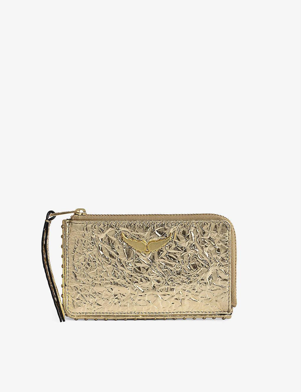Zadig & Voltaire Crinkleeffect Leather Card Holder in Metallic Lyst