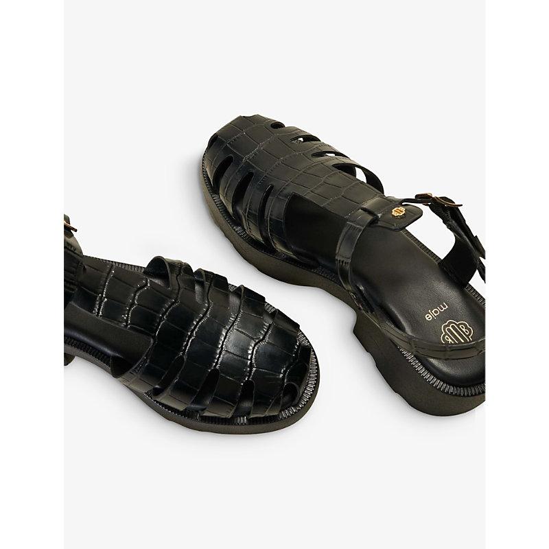 Maje Fisher Croc-embossed Leather Sandals in Black | Lyst