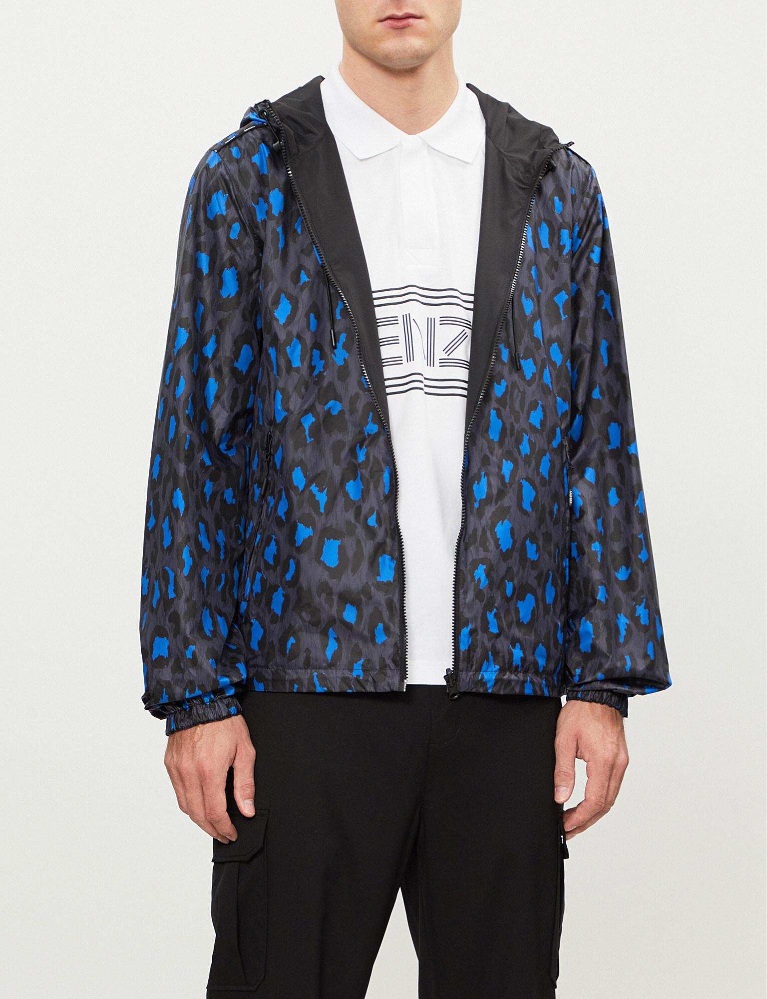 KENZO Blue, Black And White Leopard Print Reversible Windbreaker for Men |  Lyst