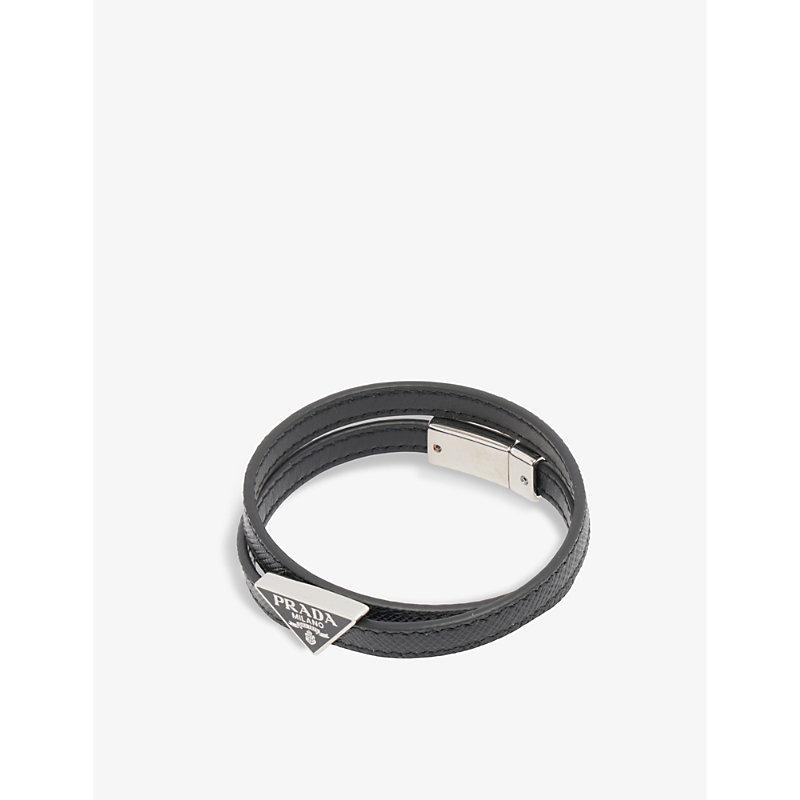 Prada Double Wrap Leather Bracelet in Metallic for Men | Lyst